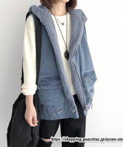 ベスト | ファーレディース 秋冬 デニムフード付き ミドル丈 両面 リバーシブル ジップアップ ファー 厚手 アウター 20代50代 大人 カワイイ 防寒 防風