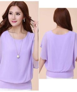 シャツ・ブラウス | レディース シフォンブラウス 半袖 無地 ラウンドネック ドルマンスリーブ トップス