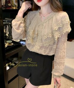 シャツ・ブラウス | ブラウス レディース きれいめ 40代 春秋新作 オシャレブラウス 無地シャツ 長袖トップス レースvネックブラウス 大人 50代 シャツ30代 ゆったり 通勤 夏物