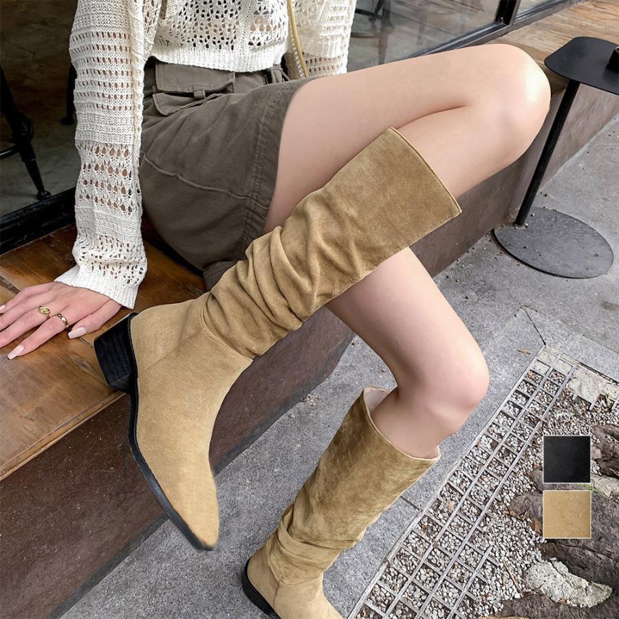 ニーハイブーツ | スエード調 ジョッキーブーツ ローヒール