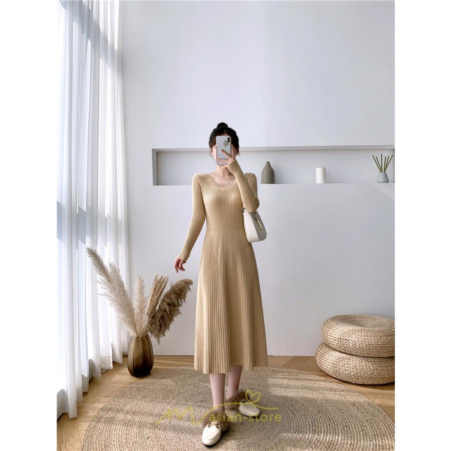 ニットワンピース | ワンピース 秋 秋服 レディース ニット ロングワンピース ロング 長袖 冬 冬服 Aライン 着痩せ 大人上品 お出かけ デート エレガント 送料無料 20代30代40代