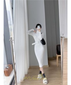 ニットワンピース | レディース 冬 きれいめ ニットフレア ロング おしゃれ タートルネック 秋冬 送料無料 可愛い 20代30代40代50代 ベルト付き おしゃれ 通勤