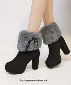ブーツ | ショートレディース 6cmヒール ファー サイドジッパー 太めヒール 冬 保温 防寒 大きいサイズ 痛くない 冬靴 あったか オシャレ 疲れない