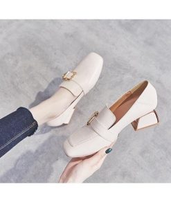 パンプス | スクエアトゥ チャンキーヒール ミドルヒール スリッポン レディース スリップオン シューズ 太ヒール ローファー 黒 22.5cm-25cm ブラック 30代