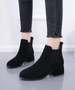 パンプス | サイドゴア レディース ローヒール靴 スエード 太ヒール ショートブーツ ブーティー 歩きやすい