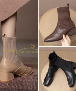ショートブーツ | ブーツ レディース シューズ 靴 太ヒール チャンキーヒール ブーティー スクエアトゥ ソックスブーツ くつ COS コスプレ PUブーツ 合皮ブーツ