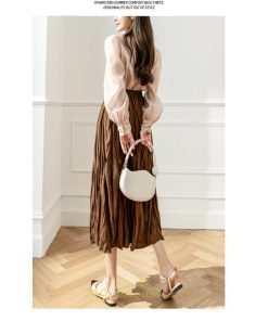 スカート | ロング 秋 秋服 レディース ボトムス ロングフレア プリーツ裏地付き キレイめ オシャレ 着痩せ 可愛い ウエストゴム フェミニン