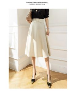 スカート | 無地 膝下 ひざ下 黒 緑 ベージュ ハイウエスト レディース Aライン 着痩せ 脚長効果 通勤 就活 日常 上品 OL エレガント オフィス ビジネス