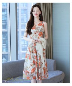 ミディアム | ワンピース レディース 花柄 着痩せ きれいめ おしゃれ 夏 サマーワンピース 膝丈 大きいサイズ 通勤 肩マント ミディアムワンピース お出かけ 気質 二点セット