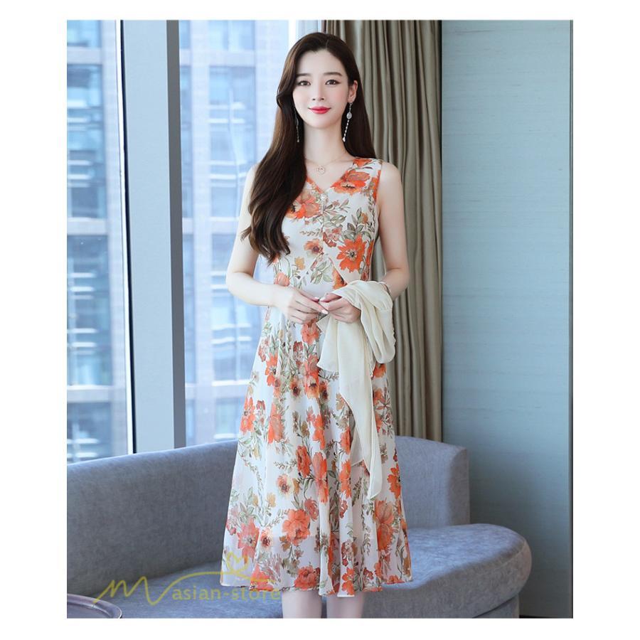 ミディアム | ワンピース レディース 花柄 着痩せ きれいめ おしゃれ 夏 サマーワンピース 膝丈 大きいサイズ 通勤 肩マント ミディアムワンピース お出かけ 気質 二点セット