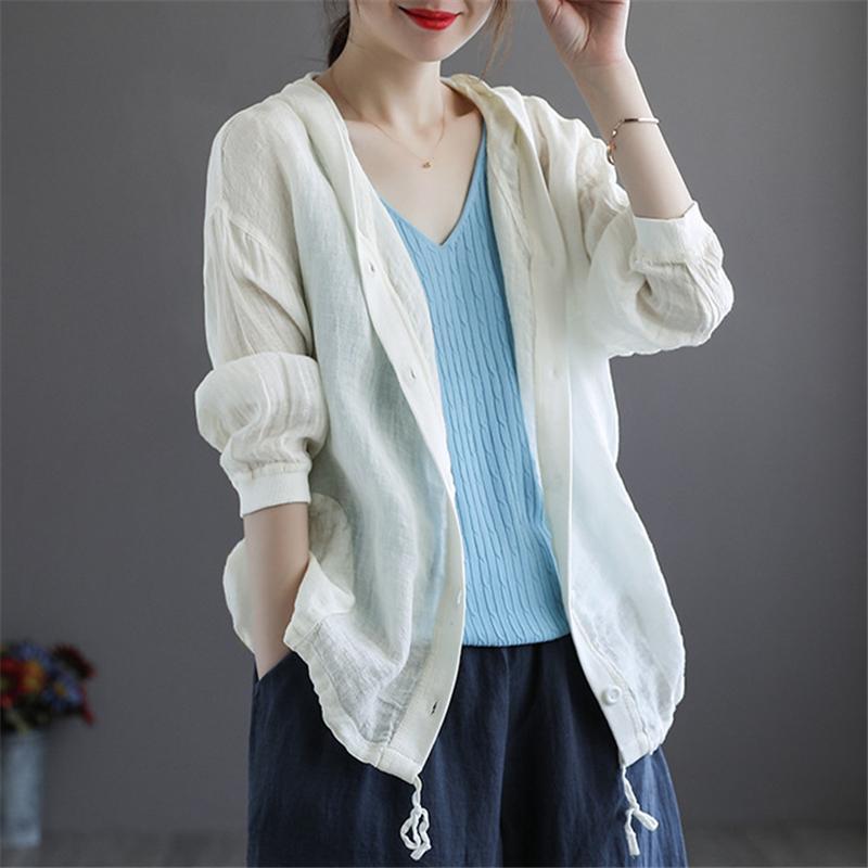 カーディガン | レディース 無地 UVカットー ライトアウター 秋コーデ 40代50代 きれいめ カジュアル フード付き エレガント 大きいサイズ 20代30代 麻混 秋服