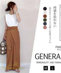 ワイドパンツ | レディース ガウチョパンツ 無地 ロングパンツ 着痩せ 体型カバー カジュアル パンツ おしゃれ 蝶結び かわいい ハイウエスト ゆったり 韓国風