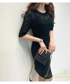 ミディアム | ワンピース レディース ニットワンピース 膝丈ワンピース タイト 膝丈 ミディアム丈 ハーフスリーブ 半袖ワンピース ワンピース 上品 スリム ニット きれいめ