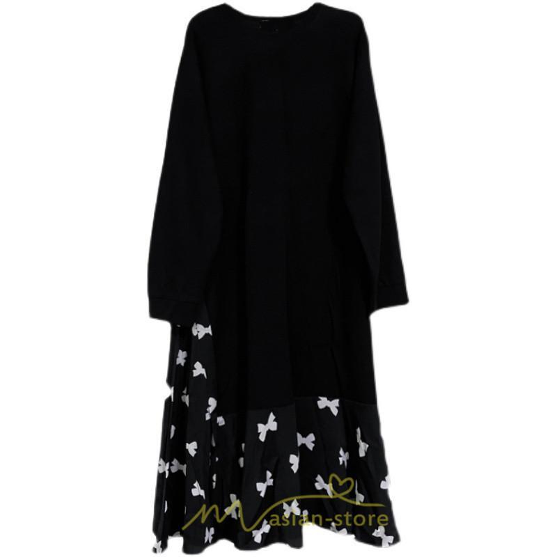 マキシ | ドッキングワンピース 秋 レディース 長袖ワンピース ロングワンピース 切り替えワンピース フェイク Aラインワンピース お呼ばれワンピース レイヤード風