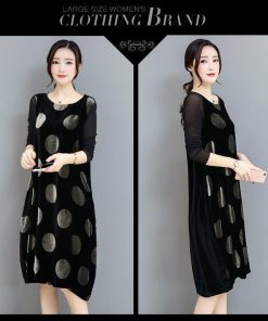 ミディアム | ワンピース 膝丈ワンピース 体型カバーワンピ 長袖 Aラインワンピース ゆったり カジュアル ドッド柄 通学通勤 オフィス M〜XXXL おしゃれ 2020春
