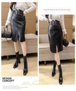 スカート | タイトタイト ロングレディース ロング丈 ひざ下 ハイウエスト レザースリット オシャレ 着痩せ かっこいい 高見え キレイめ