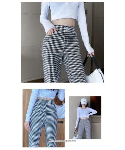 チノ・テーパード・ジョガー・スキニーパン | パンツ レディース フレアパンツ ロングパンツ 千鳥格柄 スリット カジュアル ハイウエスト ワイドパンツ トレンド おしゃれ 送料無料 楽ちん お出かけ かわいい