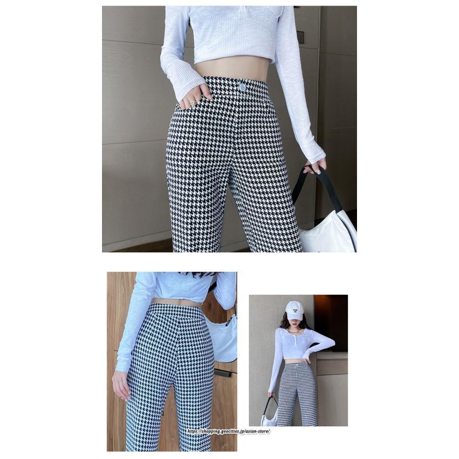 チノ・テーパード・ジョガー・スキニーパン | パンツ レディース フレアパンツ ロングパンツ 千鳥格柄 スリット カジュアル ハイウエスト ワイドパンツ トレンド おしゃれ 送料無料 楽ちん お出かけ かわいい