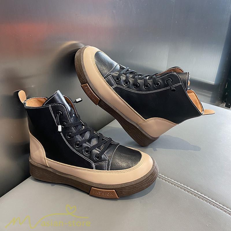 ショートブーツ | レディース ブーティー 太ヒール ブーツ ショートヒール カジュアル レースアップ 厚底 歩きやすい 厚底ブーツ コスプレ靴 編み上げブーツ