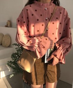シャツ・ブラウス | 長袖ブラウス レディースシャツ 春物 夏服 羽織り 前開き 可愛い ドット柄 フレア トップス 綿麻 女の子 20代30代