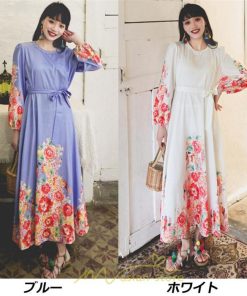 マキシ | ワンピース 長袖 夏 秋 レディース シフォン きれいめ ロング リゾート 体型カバー イベント デート 女子会 エスニック風 旅行 楽ちん 外出 ジャーニー