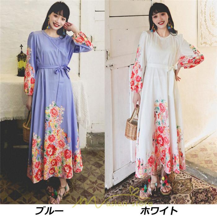 マキシ | ワンピース 長袖 夏 秋 レディース シフォン きれいめ ロング リゾート 体型カバー イベント デート 女子会 エスニック風 旅行 楽ちん 外出 ジャーニー