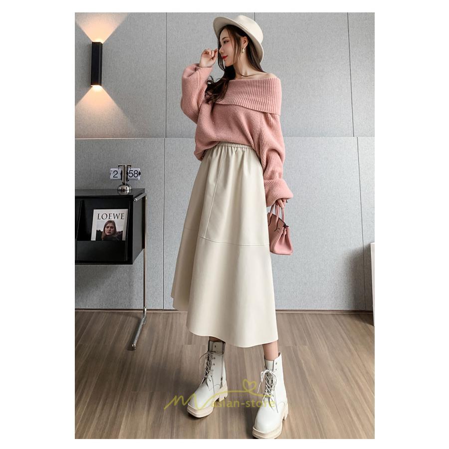 スカート | フレア革レザーボトムス ロングフレアAライン 秋冬 レディース ボトムス 通勤 大人気 キレイめ 着痩せ