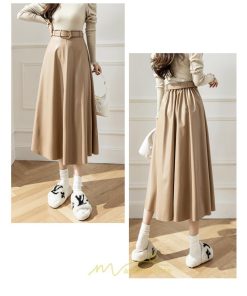 スカート | レザーフレアロング レディース ベルト付き ボトムス ロングAライン ミモレ丈 かっこいい 着痩せ キレイめ スリット