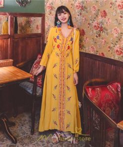 マキシ | ワンピース レディース ロングワンピース ロング丈 マキシ丈 綿麻 長袖 Vネック 花柄 体型カバー ゆったり ゆるっとワンピース リネン 夏 シンプル 秋 かわいい