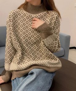 ニット・セーター | 配色ダイス柄ニットトップスハイネック