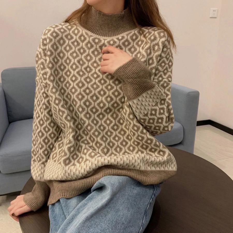 ニット・セーター | 配色ダイス柄ニットトップスハイネック