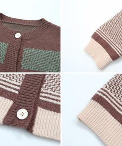 ニット・セーター | 幾何学柄カーディガン配色切替え韓国風