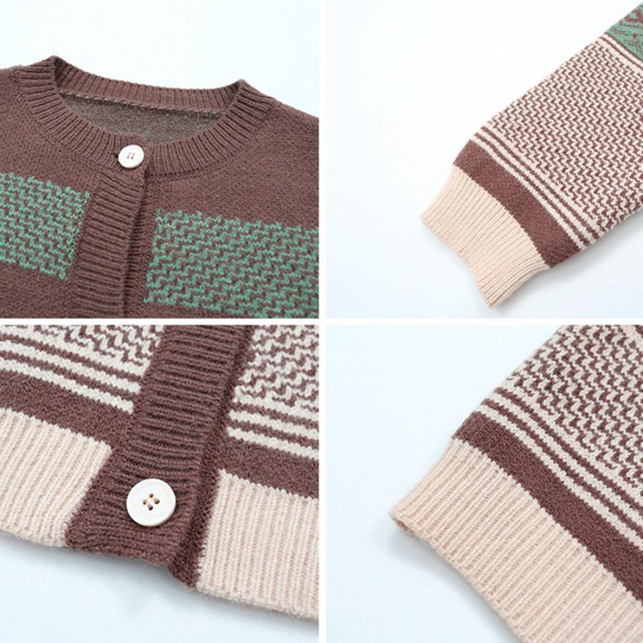 ニット・セーター | 幾何学柄カーディガン配色切替え韓国風