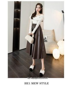 スカート | ロングレザープリーツAライン秋 冬 レディース ロング丈 着痩せ 20代 30代 40代 送料無料 50代 2022年