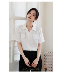 シャツ・ブラウス | シャツ ブラウス レディース 半袖 白 オフィス ビジネス 事務服 制服 リクルート おしゃれ 無地 開襟 日常 柔らかい 胸ポケット フランス風 夏コーデ お出かけ