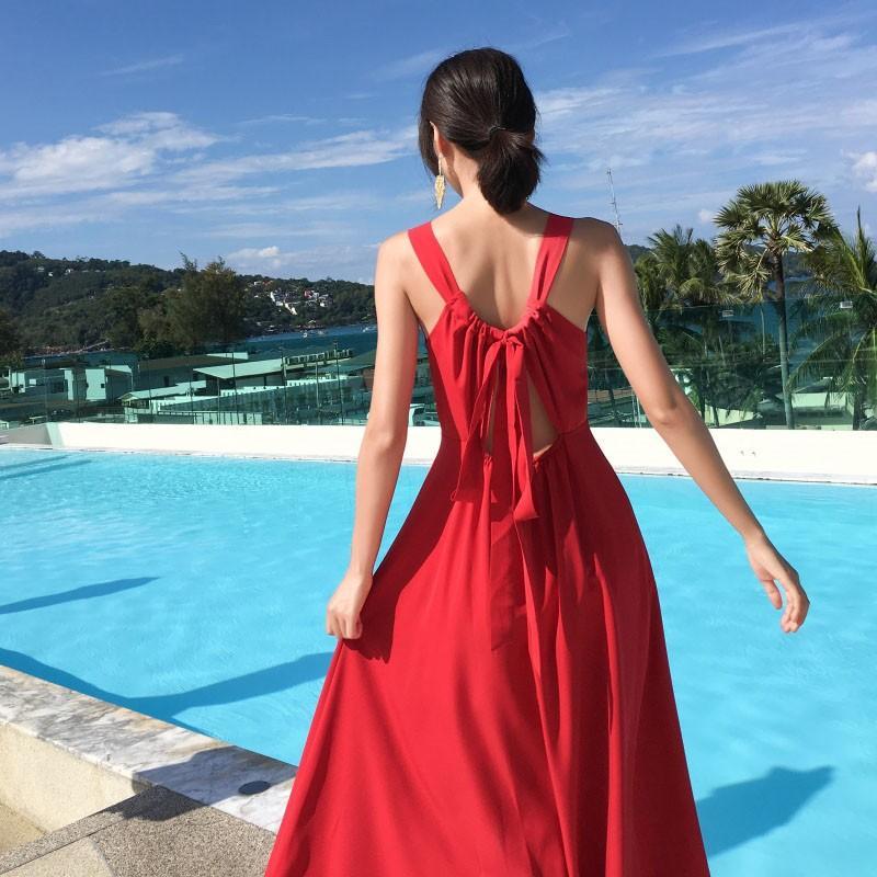マキシ | ロングワンピース 2020春夏 キャミワンピ レディース マキシ丈ワンピ リゾートワンピース 背中見せ 海旅行 フレアワンピース セクシー XL 無地 L S M