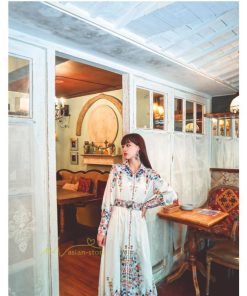 マキシ | マキシワンピース ワンピース レディース 長袖 体型カバー レトロ風 プリント ドレス マキシ丈ワンピース 通勤 綺麗 夏 ロング マキシ丈 オシャレ ラペル 無地