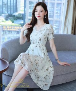 ミディアム | ワンピース レディース ミディアムワンピース 花柄 夏服 Aラインワンピース 上品 ミディアム丈 お出かけ 20代 30代 カジュアル 40代 エレガント 膝丈 Vネック
