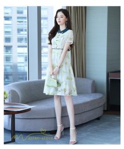 ミディアム | Aラインワンピース レディース 着痩せ ワンピース 花柄 きれいめ 気質 エレガント 大きいサイズ 後ろファスナー付き 40代 シャツワンピース 30代