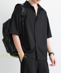 シャツ | 夏メンズ 半袖 涼感 落ち感 トップス 五分袖 前開き 開襟カジュアル男性 無地 かっこいい 上品 スリム 30代40代 大人 仕事 50代 夏服