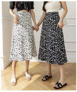 スカート | ミモレ丈 柄 ロング 秋 フレアウエストゴム ヒョウ柄 マキシ 白 黒 カジュアル 通勤通学 ロング20代30代40代 お出かけ