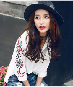 在庫限り・売り尽くしセール | 7分袖 花柄刺繍 プルオーバー シャツ 春夏 ブラウス トップス