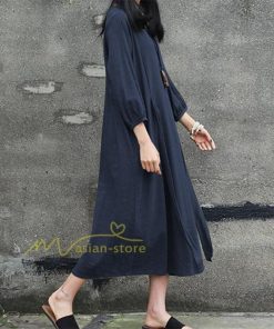 マキシ | 綿麻 リネン ワンピース ロング 長袖 無地 レディース ロング丈 体型カバー ゆったり 秋服 ファッション 着痩せ お出かけ カジュアル 20代30代40代 通勤通学