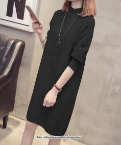 マキシ | ニットワンピース ワンピース レディース チュニック ハイネック ひざ丈 ゆったり セーター 暖か 無地 着痩せ キレイめ おしゃれ 上品 通勤 フェミニン