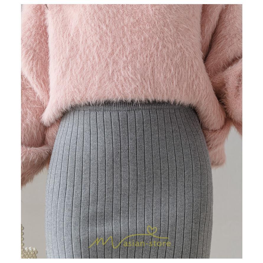 スカート | レディース ロング丈 ミモレ丈 冬 秋 暖か ボトムス ハイウエスト 美ライン スリット セクシー ニット イベント お出かけ デート お呼ばれ お食事会