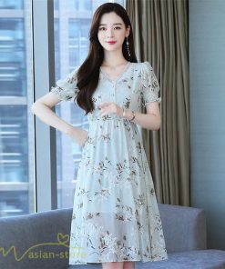 ミディアム | ワンピース レディース ミディアムワンピース 花柄 夏服 Aラインワンピース 上品 ミディアム丈 お出かけ 20代 30代 カジュアル 40代 エレガント 膝丈 Vネック