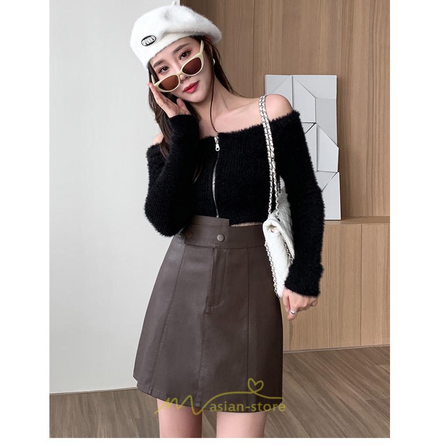 スカート | ミニレディース Aライン タイト フェイクレザー 脚長効果 シンプル ショート丈 カジュアル 着回し オシャレ 通勤 新作 お出かけ