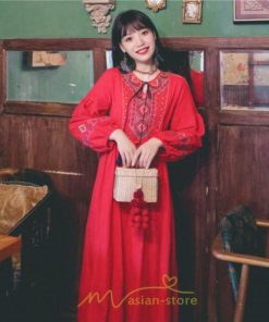 マキシ | ワンピース レディース 刺繍 綿麻 レトロ調 インスタ映え ナチュラル エスニック風 民族風 ボヘミアン 撮影 リゾート 柔らかい ウエストリボン長袖 イベント