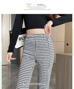 チノ・テーパード・ジョガー・スキニーパン | パンツ レディース フレアパンツ ロングパンツ 千鳥格柄 ブラック スリット カジュアル ハイウエスト お出かけ かわいい スキニーパンツ トレンド おしゃれ