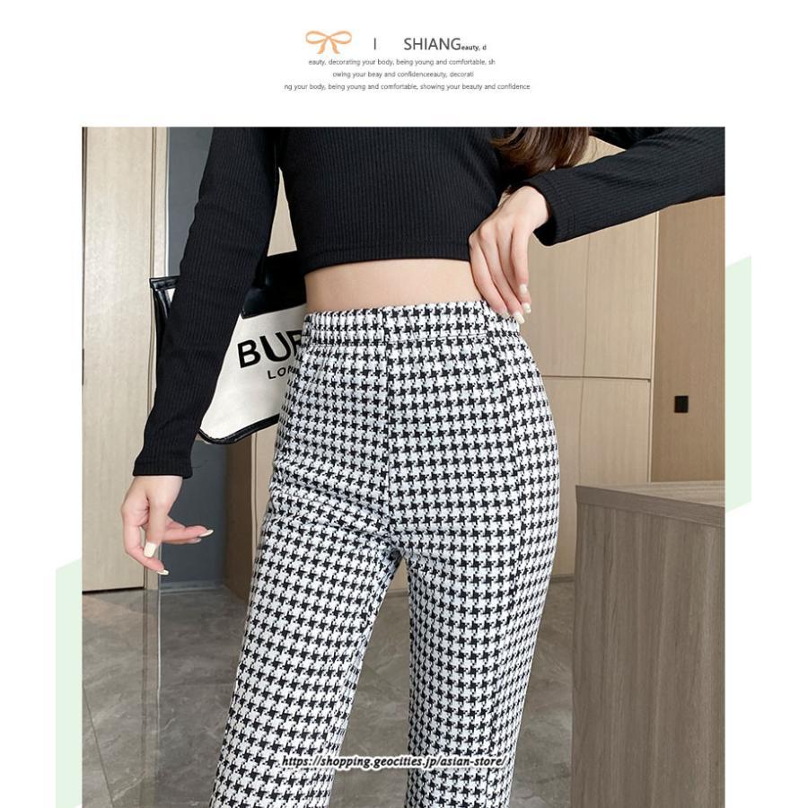 チノ・テーパード・ジョガー・スキニーパン | パンツ レディース フレアパンツ ロングパンツ 千鳥格柄 ブラック スリット カジュアル ハイウエスト お出かけ かわいい スキニーパンツ トレンド おしゃれ